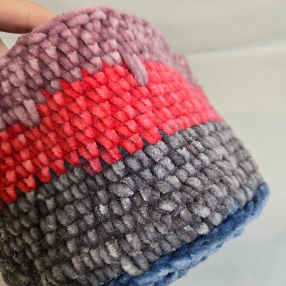 Crochet Chenille Yarn Basket, Multicolor, 7